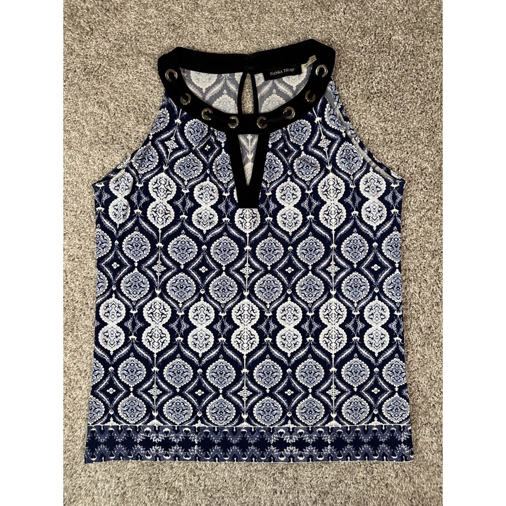 Ivanka Trump Geometric Print Tank Top Size S Blue Sleeveless Casual